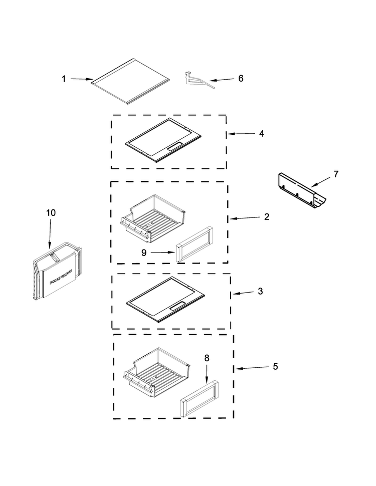 Refrigerator Shelf Parts Diagram and Parts List for JS42PPDUDE00  Jenn-Air Refrigerator