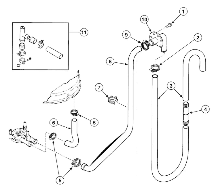Drain Hoses Diagram and Parts List for SWT820QN  Speed Queen Washer