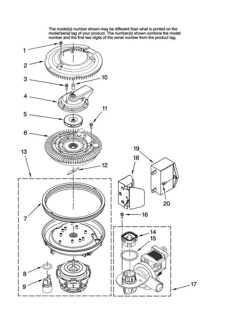 Pump And Motor Parts Diagram and Parts List for ADB1500AWQ1  Amana Dishwasher