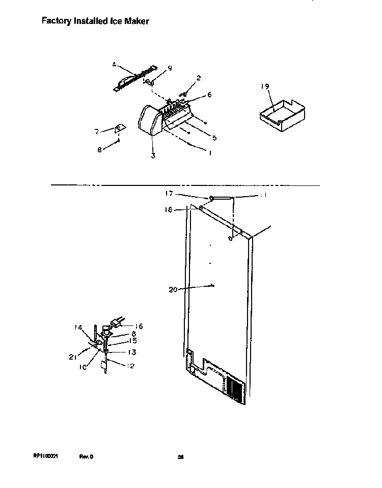 Factory Installed Ice Maker Diagram and Parts List for TR22S4E-P1196203WE  Amana Refrigerator