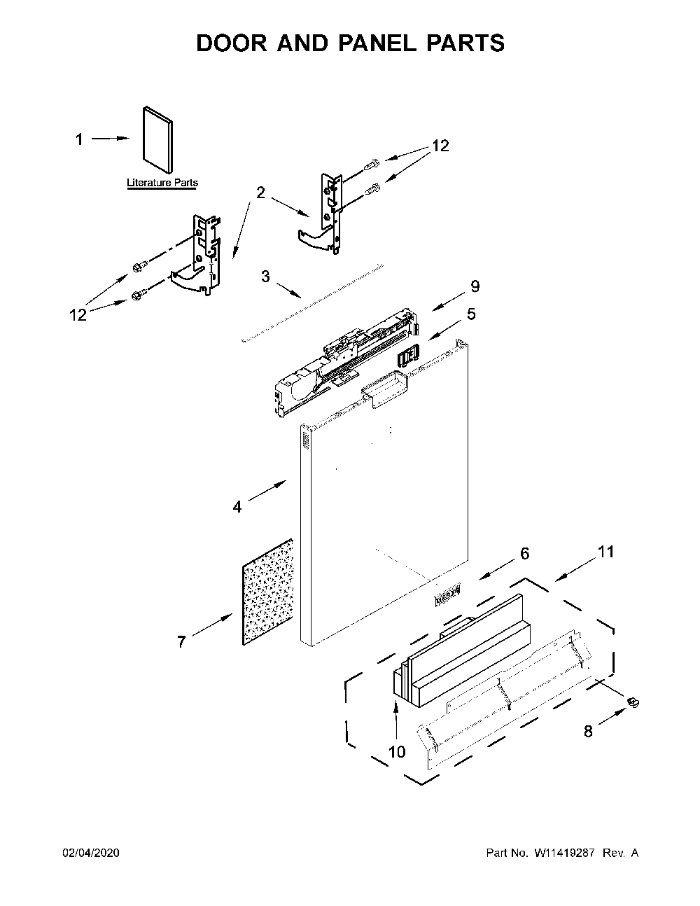 Door and panel parts Diagram and Parts List for MDB4949SHZ1  Maytag Dishwasher