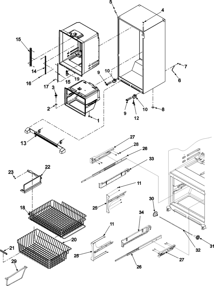 Interior Cabinet & Freezer Shelving Diagram and Parts List for ABD2533DEB2  Amana Refrigerator