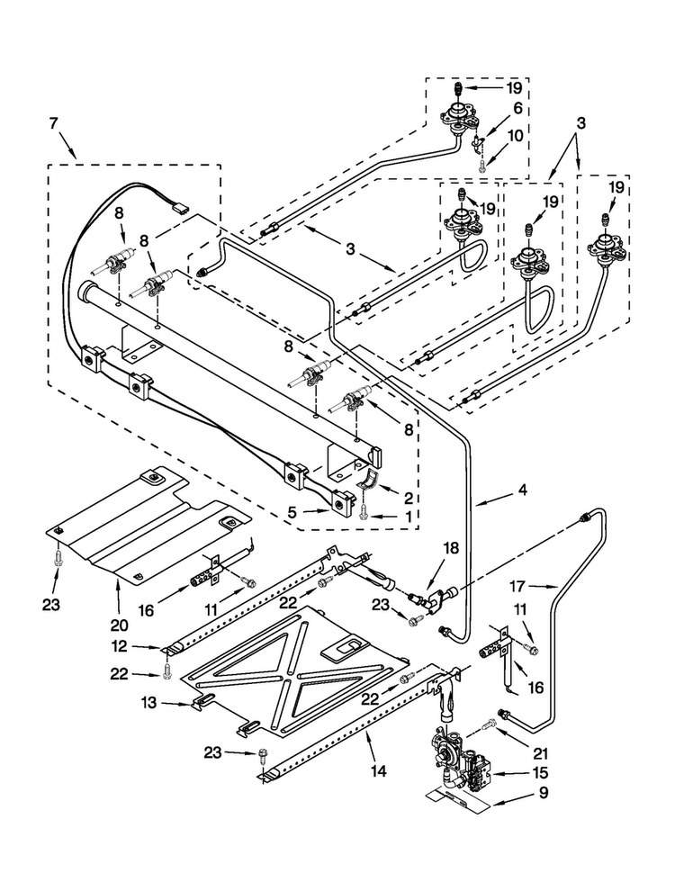 Manifold Parts Diagram and Parts List for MGR7775WB3  Maytag Range