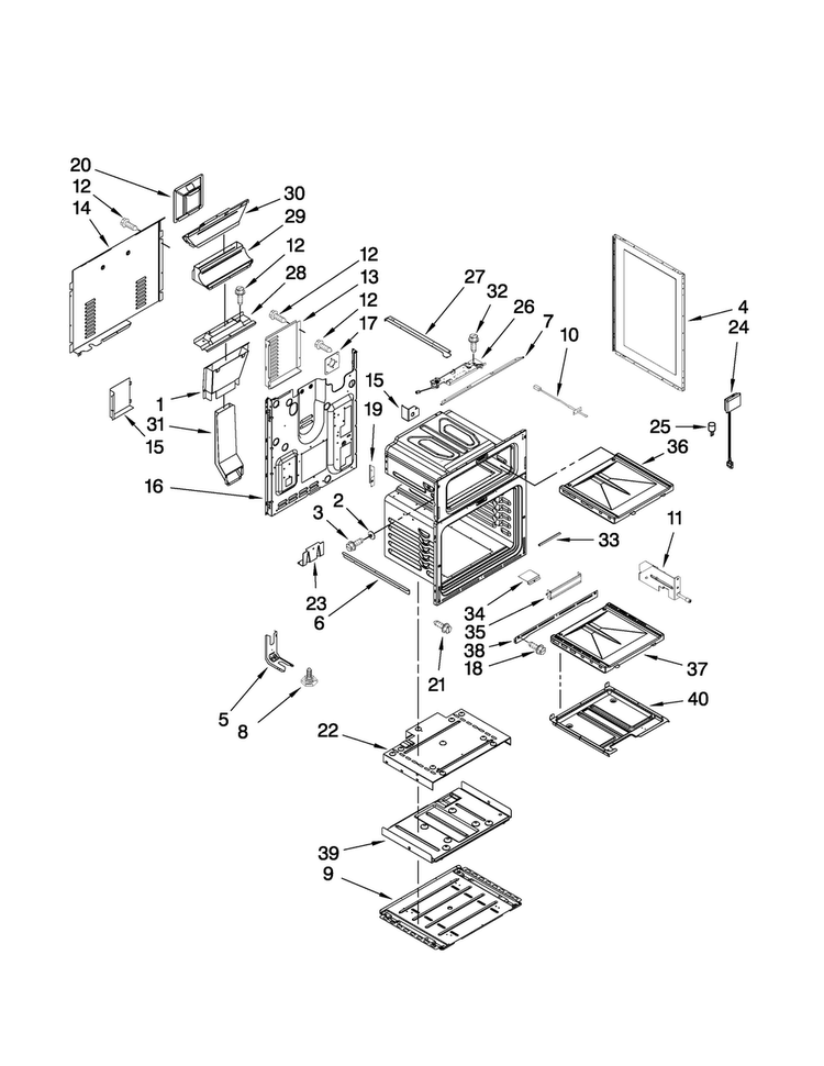 Chassis Parts Diagram and Parts List for MGR6875ADW28  Maytag Range