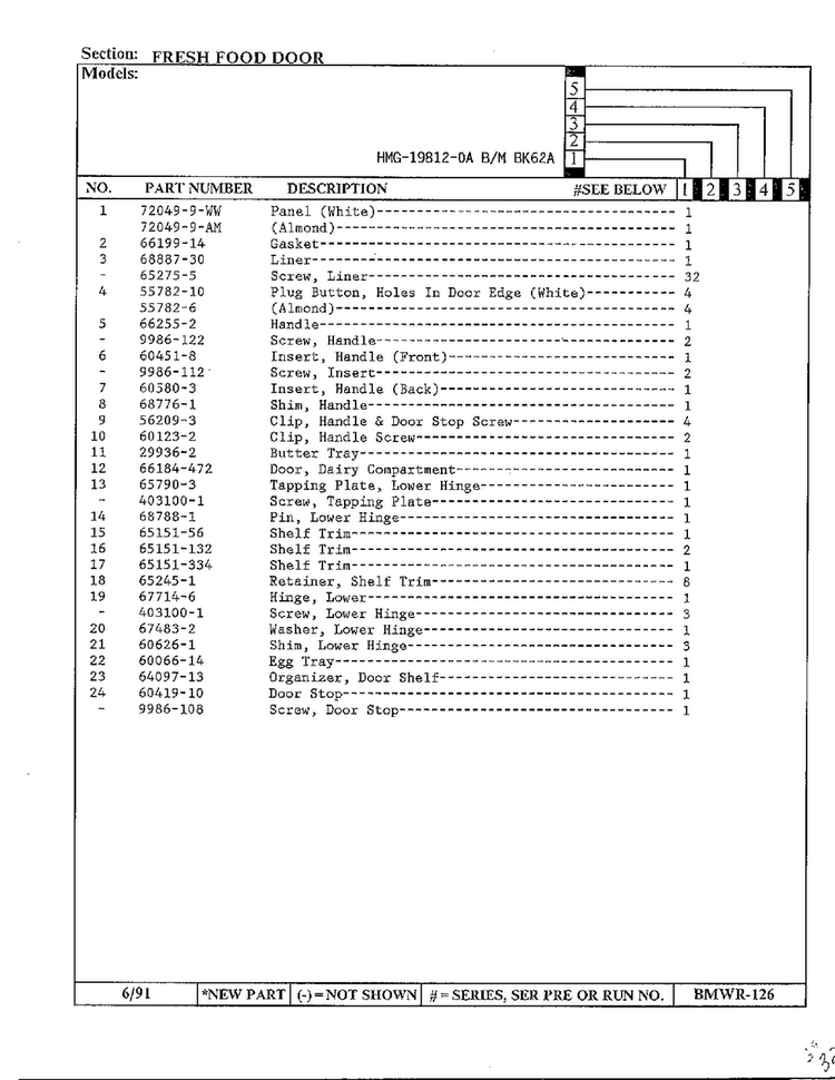 Fresh Food Door Page 2 Diagram and Parts List for 19812-0A  Admiral Refrigerator