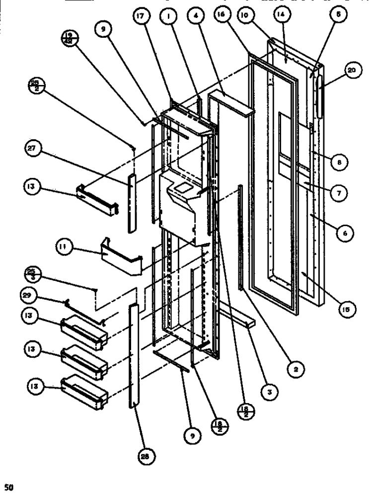Freezer Door Diagram and Parts List for SBDT520J-P7845303W  Amana Refrigerator