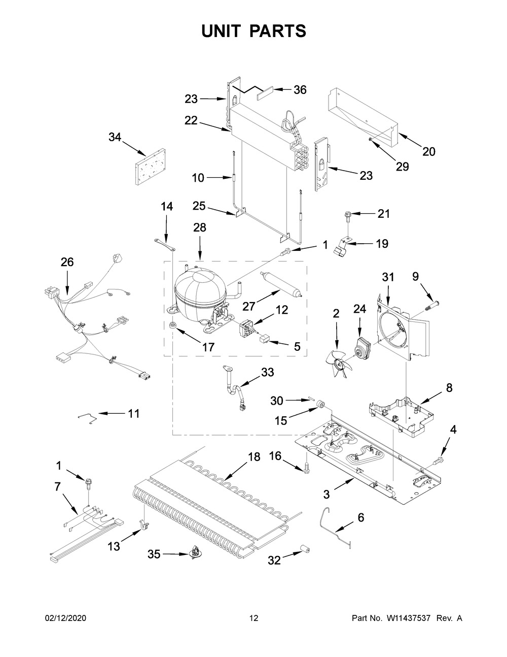 Unit Parts Diagram and Parts List for JFFCF72DKL00  Maytag Refrigerator