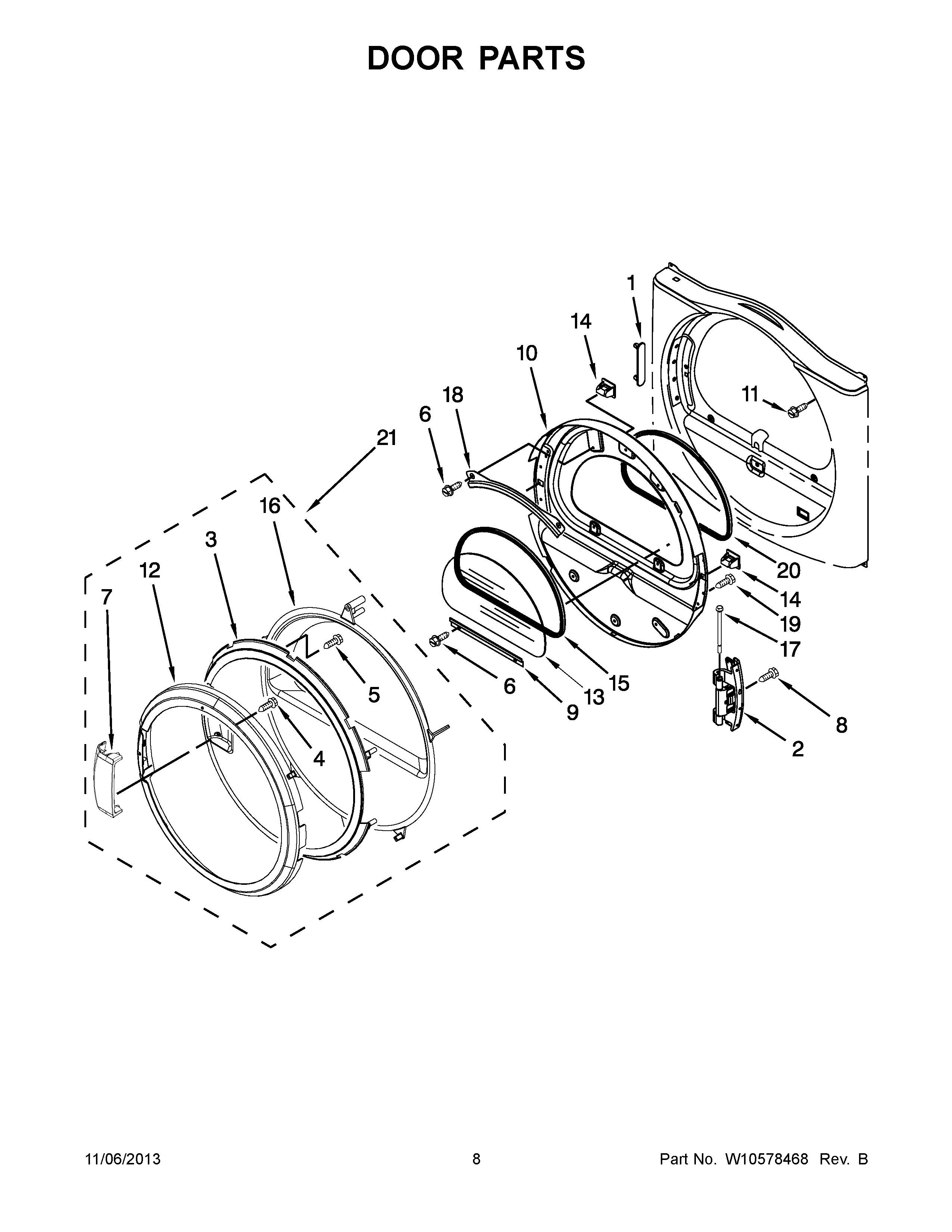 05 - DOOR PARTS Diagram and Parts List for YMEDE251YL1  Maytag Dryer