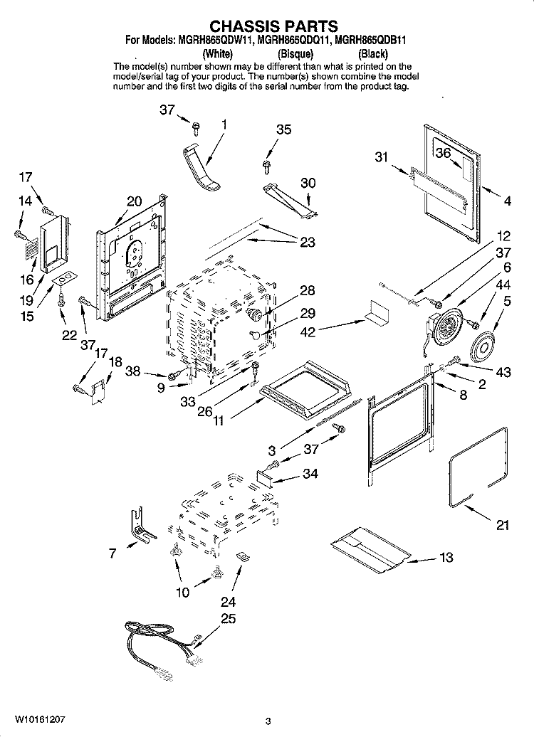 CHASSIS PARTS Diagram and Parts List for MGRH865QDB11  Maytag Range
