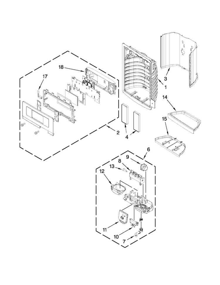 Dispenser Front Parts Diagram and Parts List for MFX2570AEB0  Maytag Refrigerator