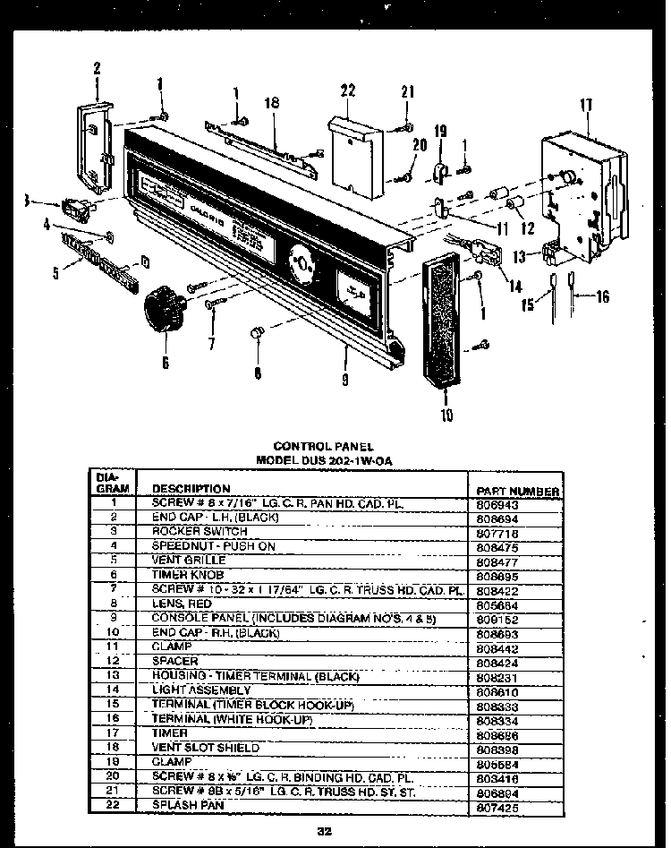 Section 16 Diagram and Parts List for DCS211-1H-OA  Caloric Dishwasher