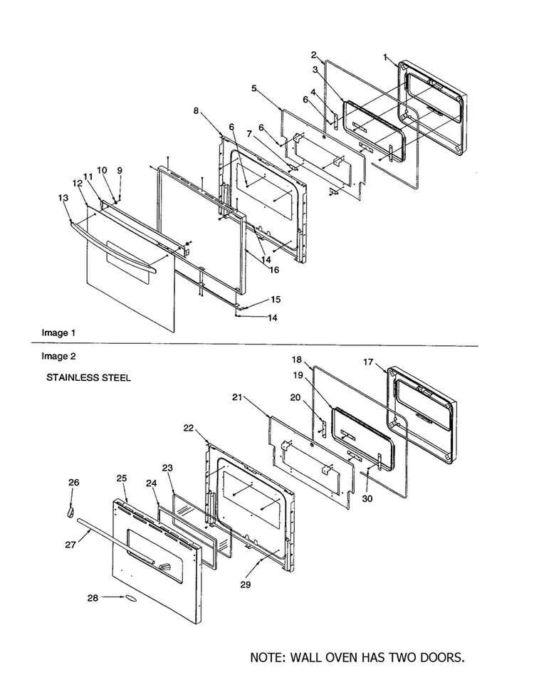 Oven Door Diagram and Parts List for AOCD2770E-P1132370NE  Amana Wall Oven