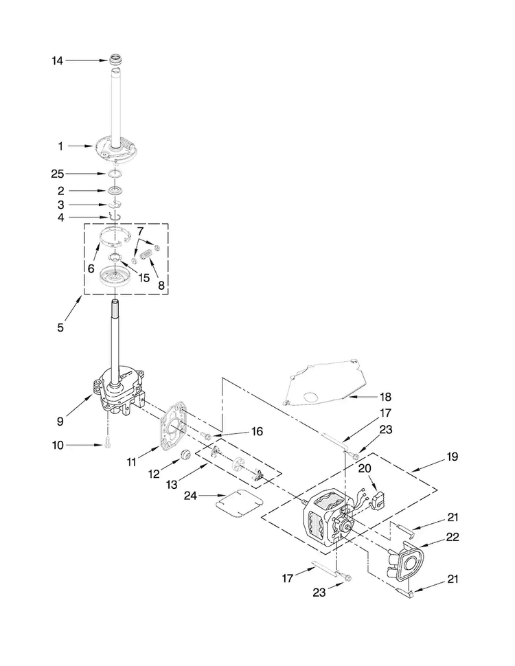 Brake, Clutch, Gearcase, Motor And Pump Parts Diagram and Parts List for 7MMTS0510XW0  Maytag Washer