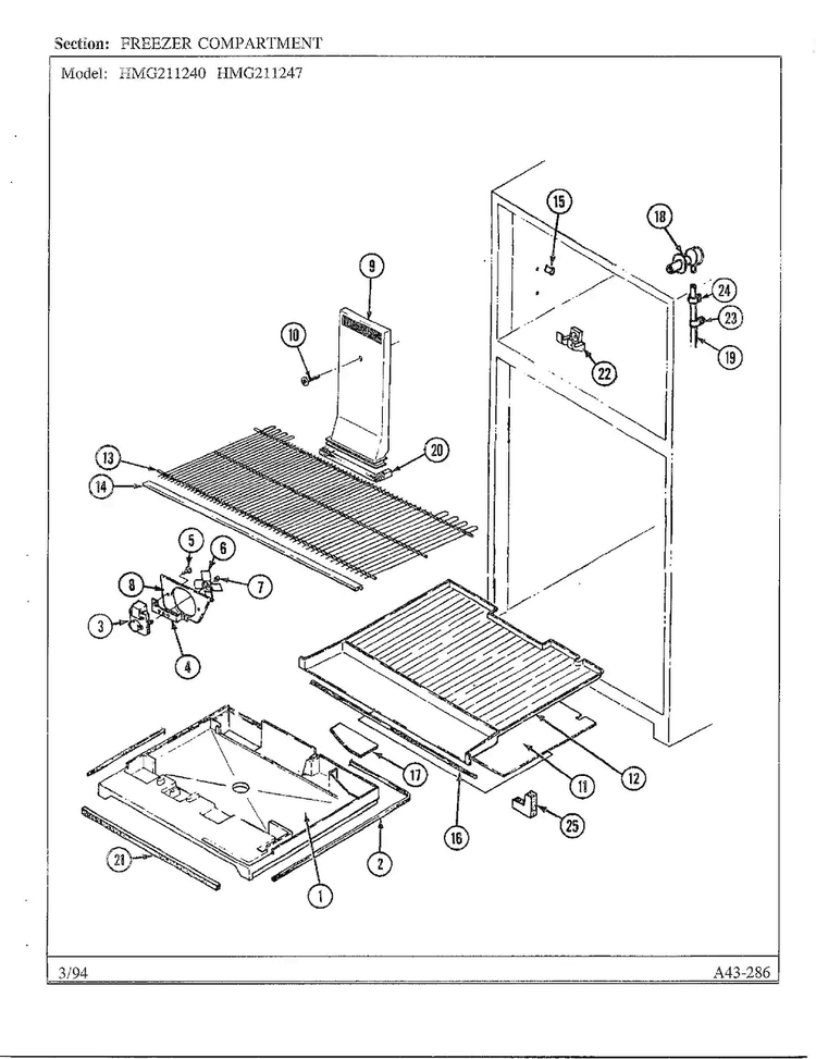 Freezer Compartment Diagram and Parts List for 211240  Admiral Refrigerator