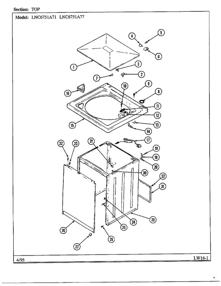 Top Diagram and Parts List for 6751  Norge Washer