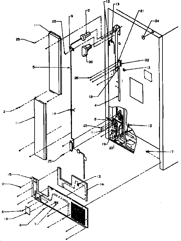 Cabinet Back Diagram and Parts List for TXI22R-P1168008W  Amana Refrigerator