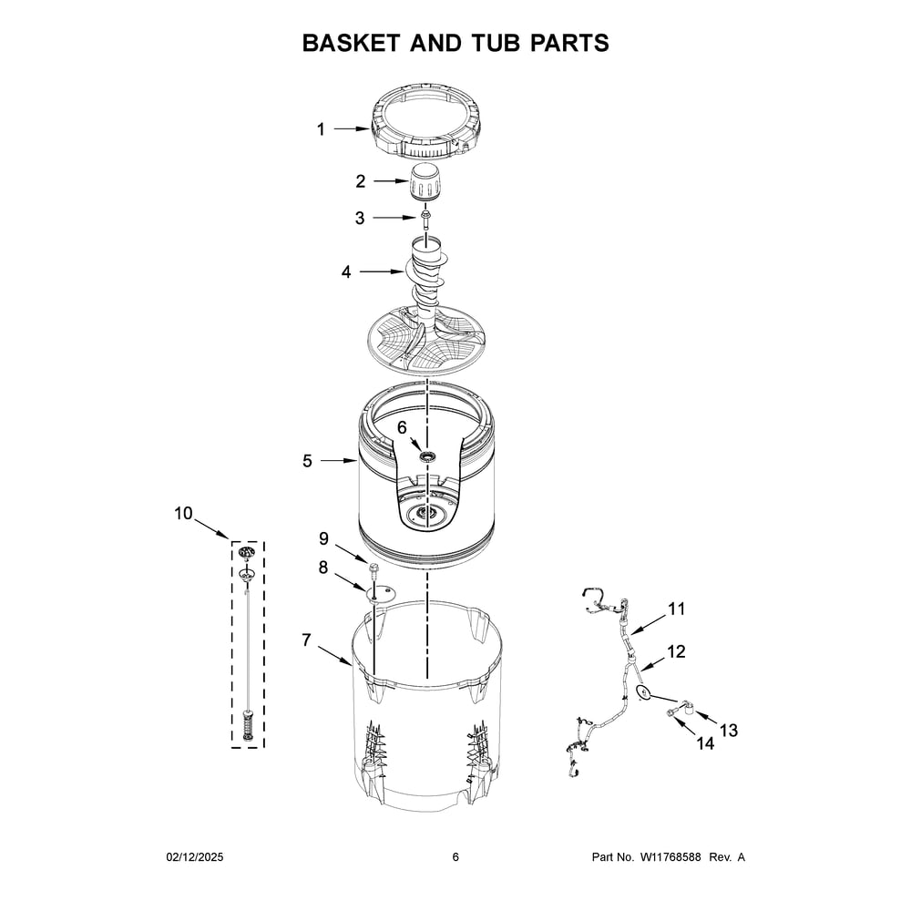 Basket And Tub Parts Diagram and Parts List for MVW7230HC2  Maytag Washer