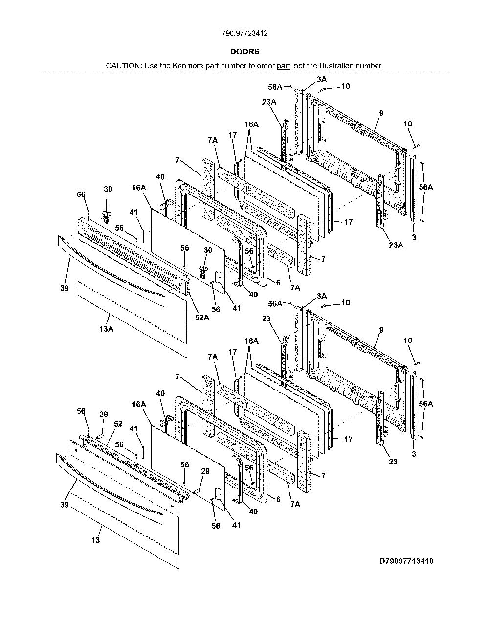 Doors Diagram and Parts List for 79097723412  Kenmore Range