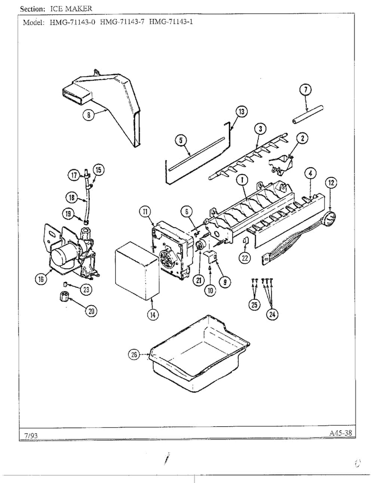 Ice Maker Diagram and Parts List for 71143-0A  Admiral Refrigerator