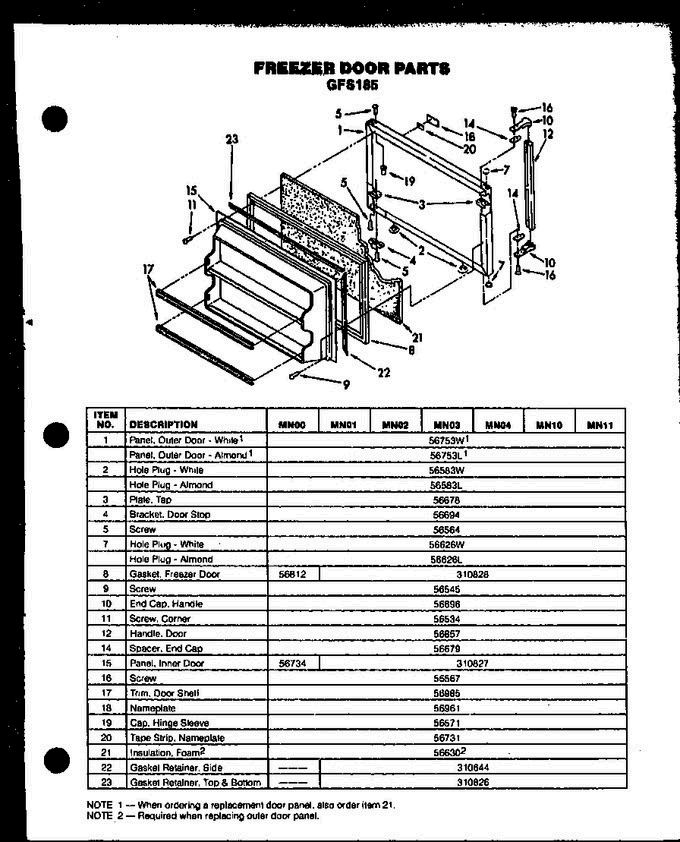 04 - Fz Door Parts Diagram and Parts List for GFS185 MN01 Maytag Refrigerator