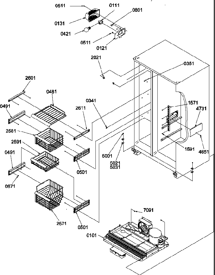 Freezer Shelves And Light Diagram and Parts List for SRD27S4E-P1190306WE  Amana Refrigerator