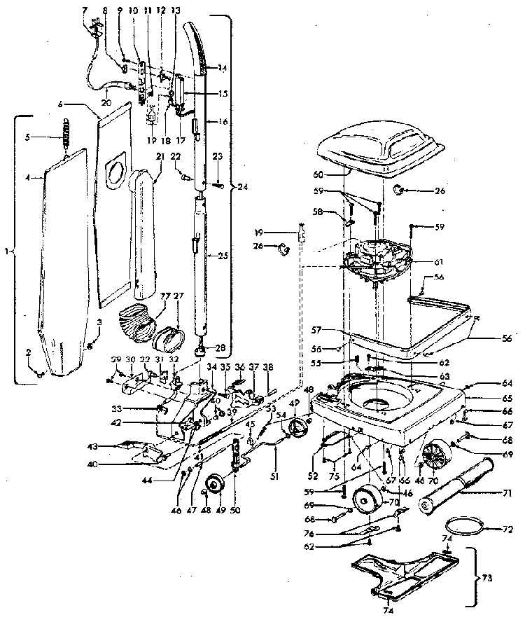 Unit Parts Diagram and Parts List for U4531  Hoover Upright Vacuum