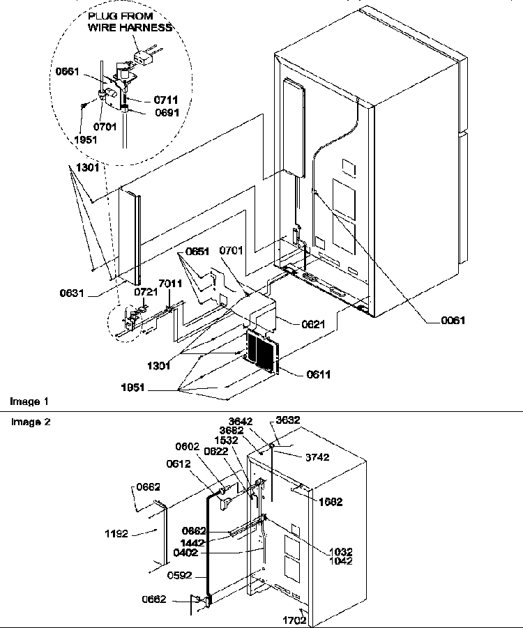 Cabinet Back Diagram and Parts List for TSI25TE-P1308101WE  Amana Refrigerator