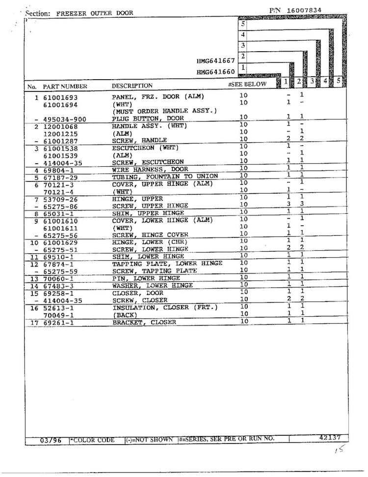 Freezer Outer Door Page 2 Diagram and Parts List for HMG641667  Admiral Refrigerator