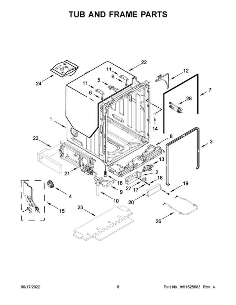 Tub And Frame Parts Diagram and Parts List for JDPSG244LS2  Maytag Dishwasher