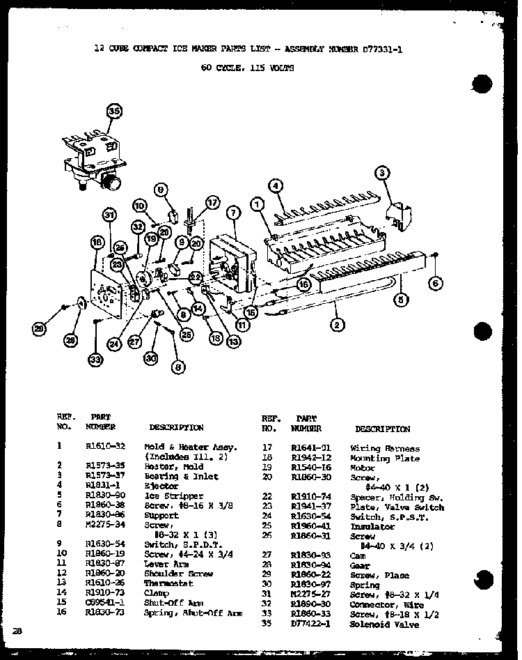 12 Cube Compact Ice Maker Diagram and Parts List for SLDI25F-P7642103W  Amana Refrigerator