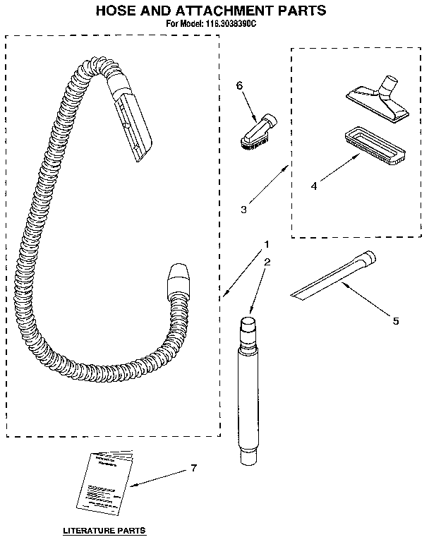 Attachment Parts Diagram and Parts List for 1163038390C  Kenmore Canister Vacuum