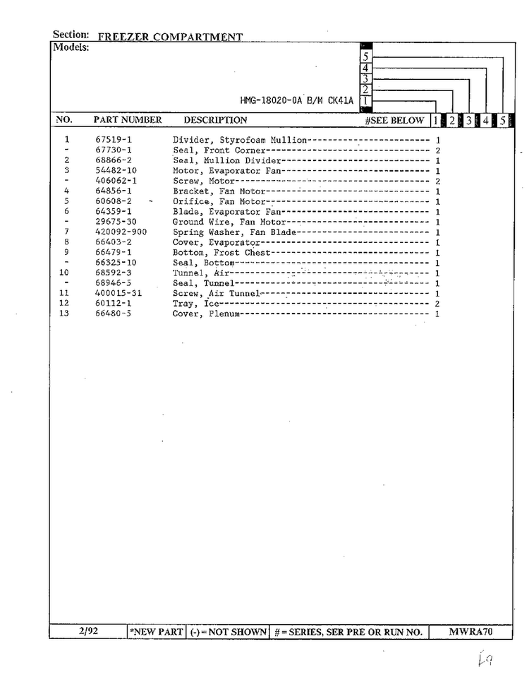 Freezer Compartment Page 2 Diagram and Parts List for 18020-0A  Admiral Refrigerator