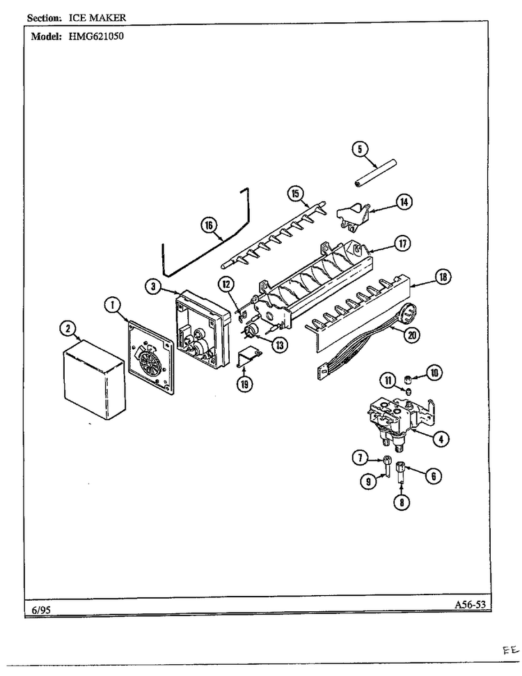Ice Maker Diagram and Parts List for 621050  Admiral Refrigerator