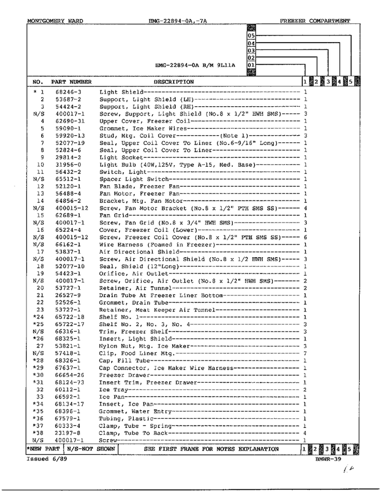 Freezer Compartment Page 2 Diagram and Parts List for 22894-OA  Admiral Refrigerator