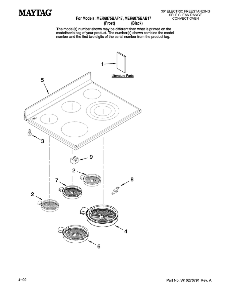 Cooktop Parts Diagram and Parts List for MER6875BAF17  Maytag Range