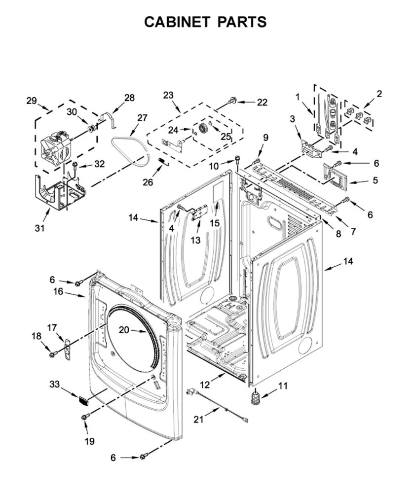 Cabinet Parts Diagram and Parts List for MED6630HW2  Maytag Dryer