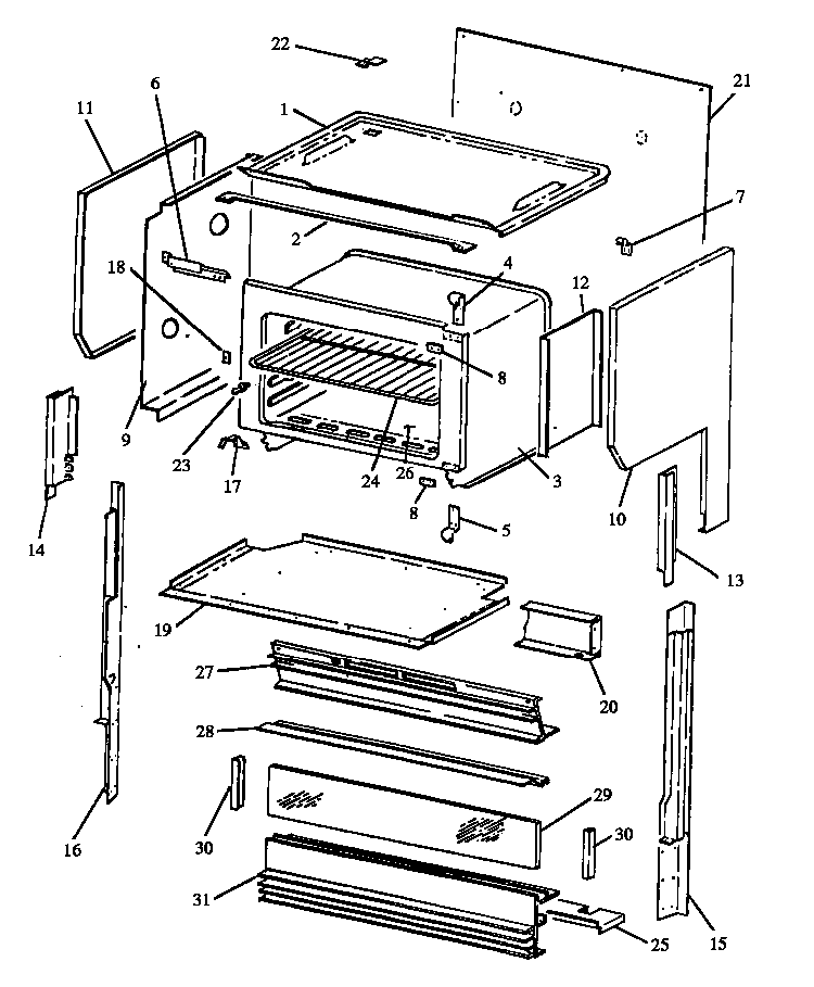Upper Oven Diagram and Parts List for RST399UL-P1132621NL  Caloric Range