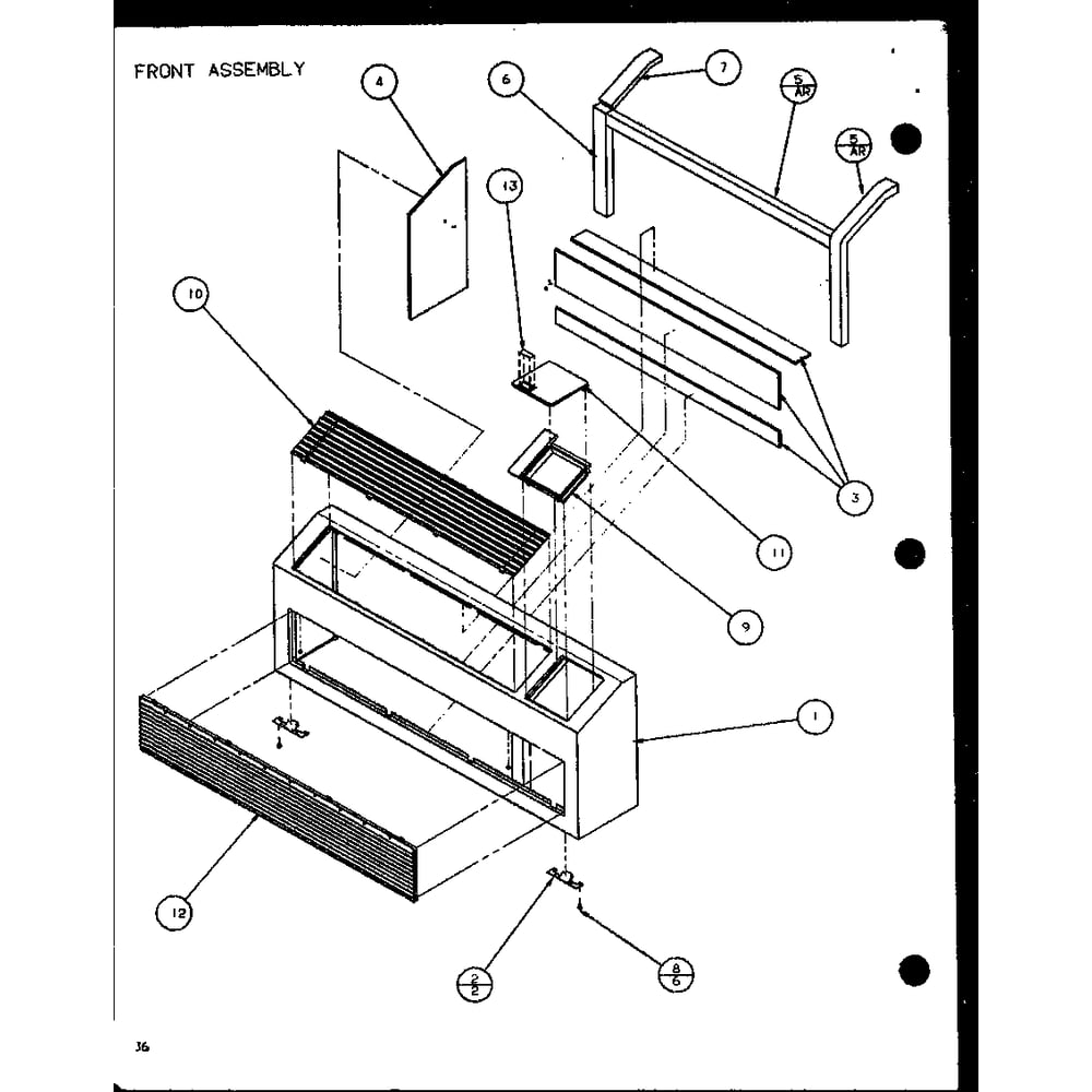 Front Assembly 3 Diagram and Parts List for PTC12400EC P9872415R Amana Air Conditioner