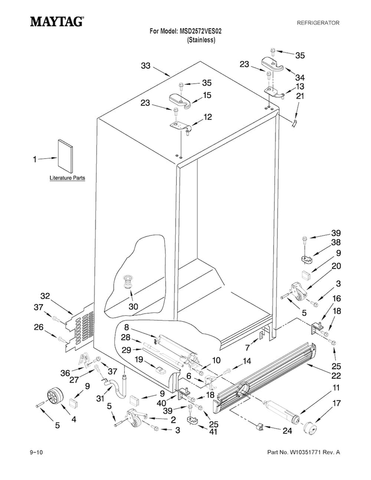 Cabinet Parts Diagram and Parts List for MSD2572VES02  Maytag Refrigerator