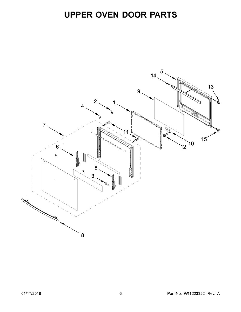 Upper Oven Door Parts Diagram and Parts List for JJW2827DB02  Maytag Wall Oven