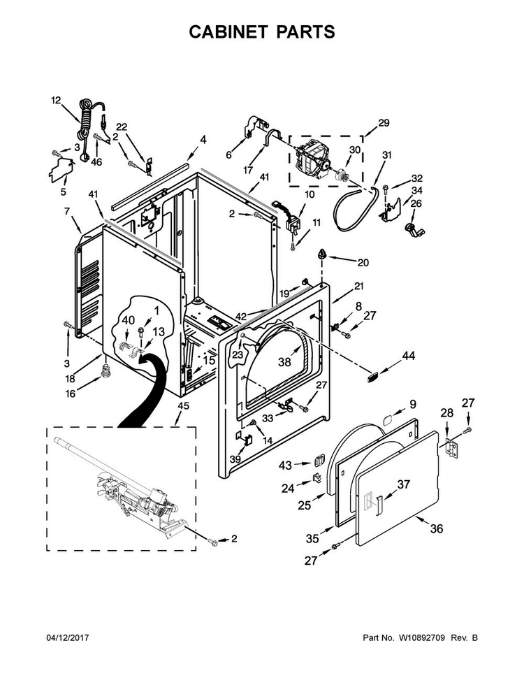 Cabinet Parts Diagram and Parts List for MGDX6STBW2  Maytag Dryer