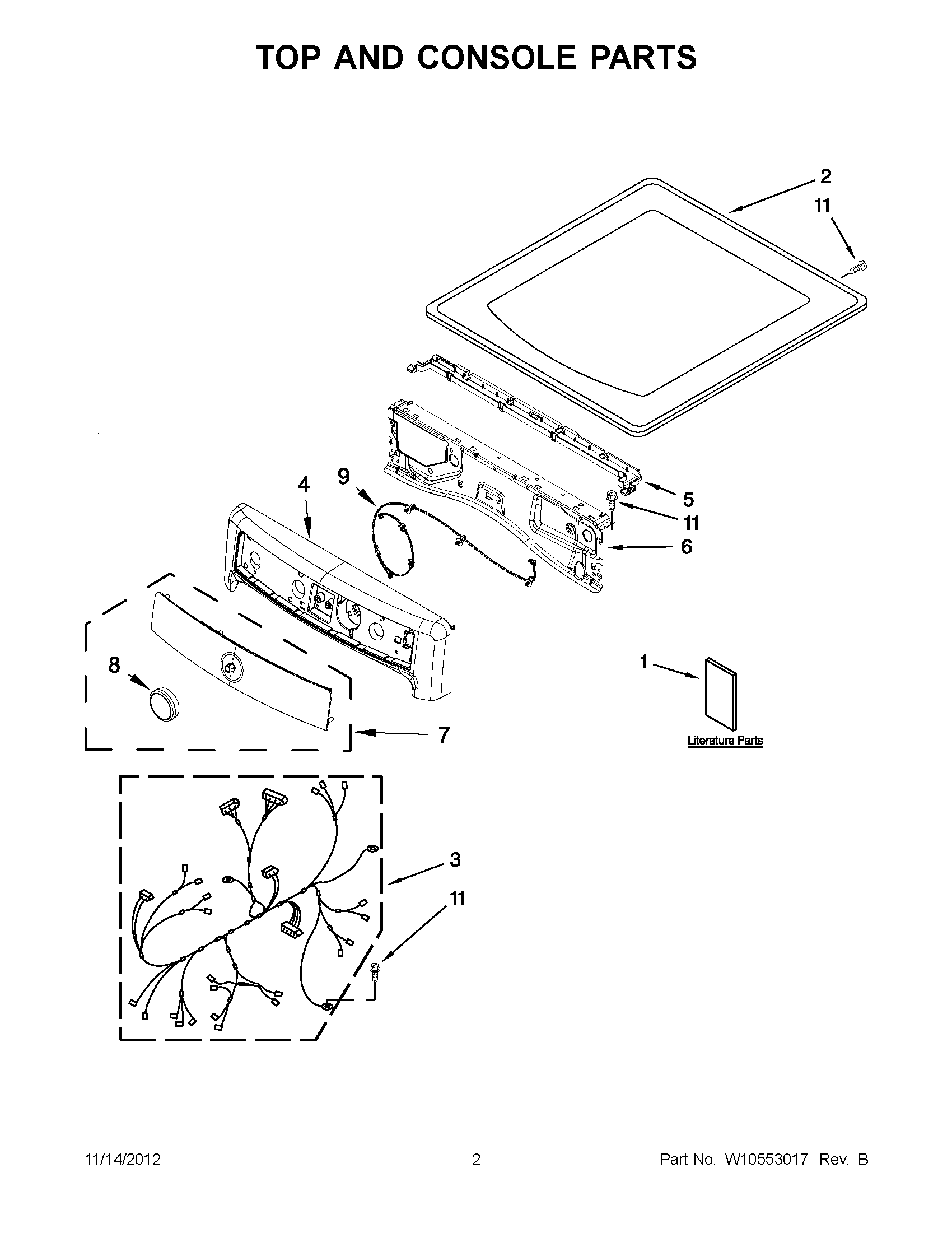 01 - TOP AND CONSOLE PARTS Diagram and Parts List for YMED8000AW0  Maytag Dryer