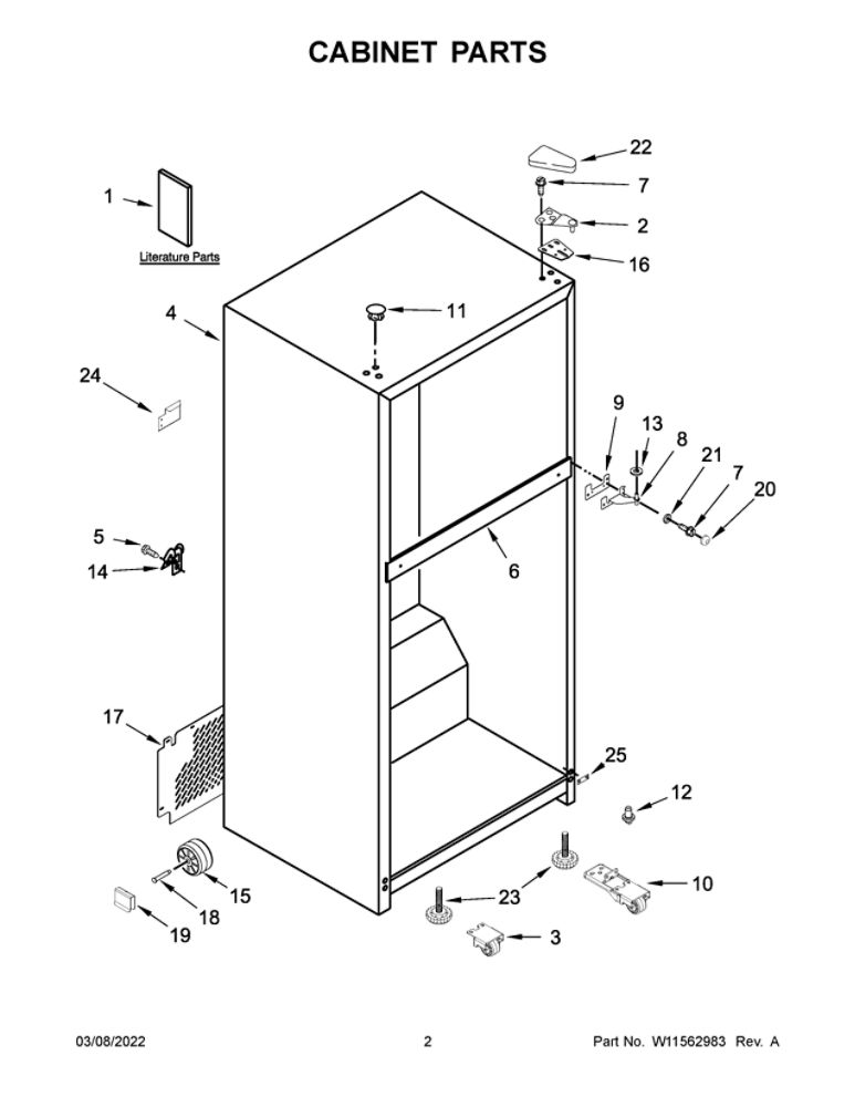 Cabinet Parts Diagram and Parts List for MRT118FFFE06  Maytag Refrigerator