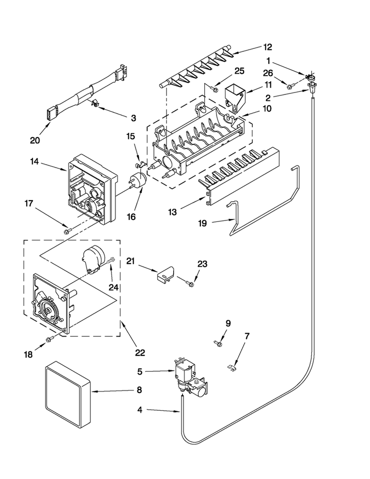 Icemaker Parts Diagram and Parts List for M9RXDGFYM00  Maytag Refrigerator