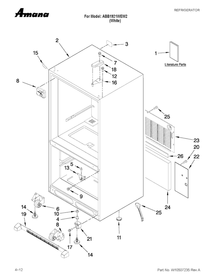 Cabinet Parts Diagram and Parts List for ABB1921WEW2  Amana Refrigerator