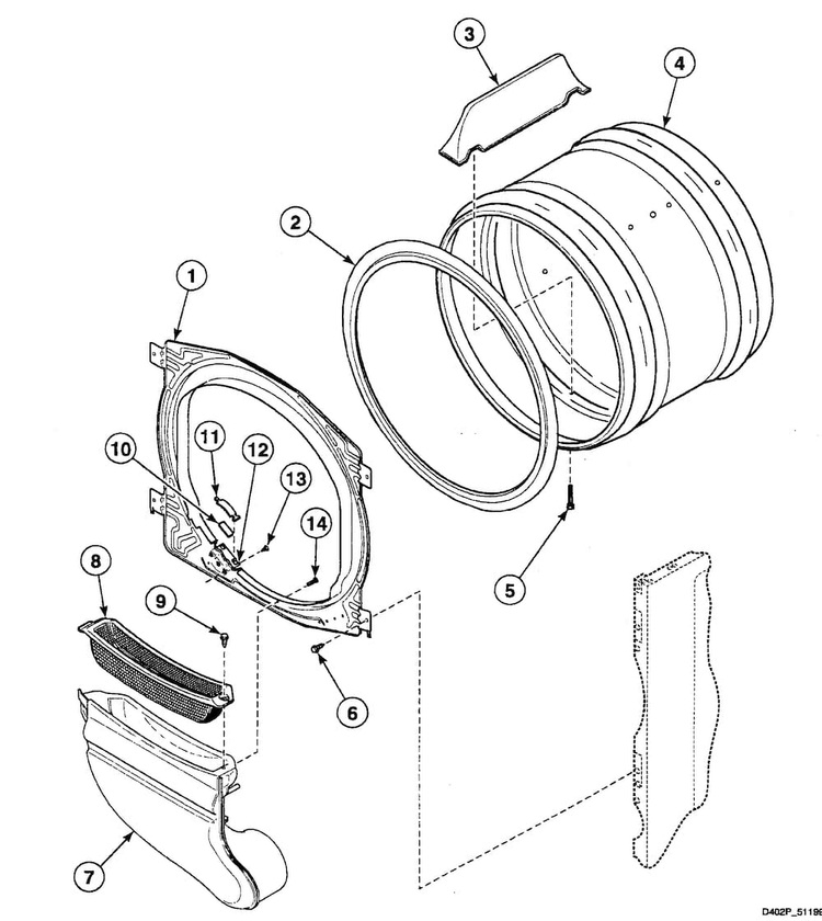 Cylinder Diagram and Parts List for SSE517WF1500  Speed Queen Dryer