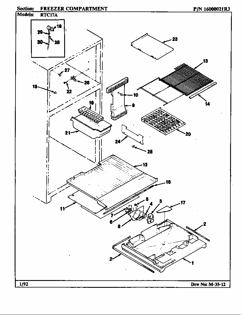 Freezer Compartment Diagram and Parts List for RTC17A-BH26D  Maytag Refrigerator
