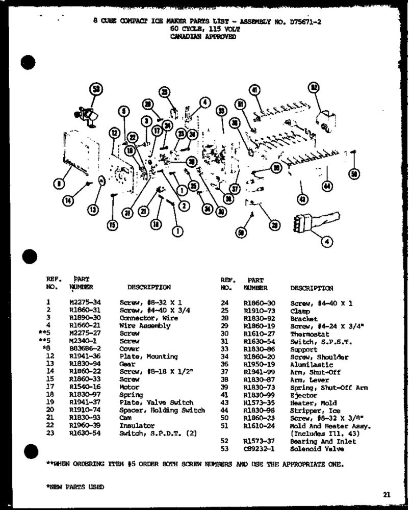 8 Cube Compact Ice Maker 2 Diagram and Parts List for IC3-P7621301W-BM  Amana Refrigerator