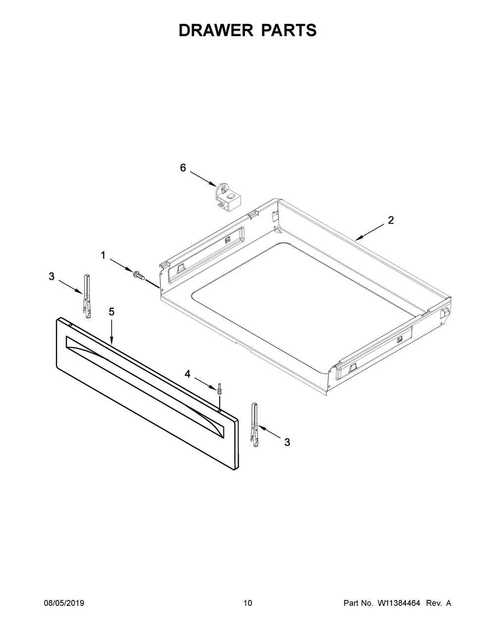Drawer Parts Diagram and Parts List for YACR4503SFW4  Maytag Range