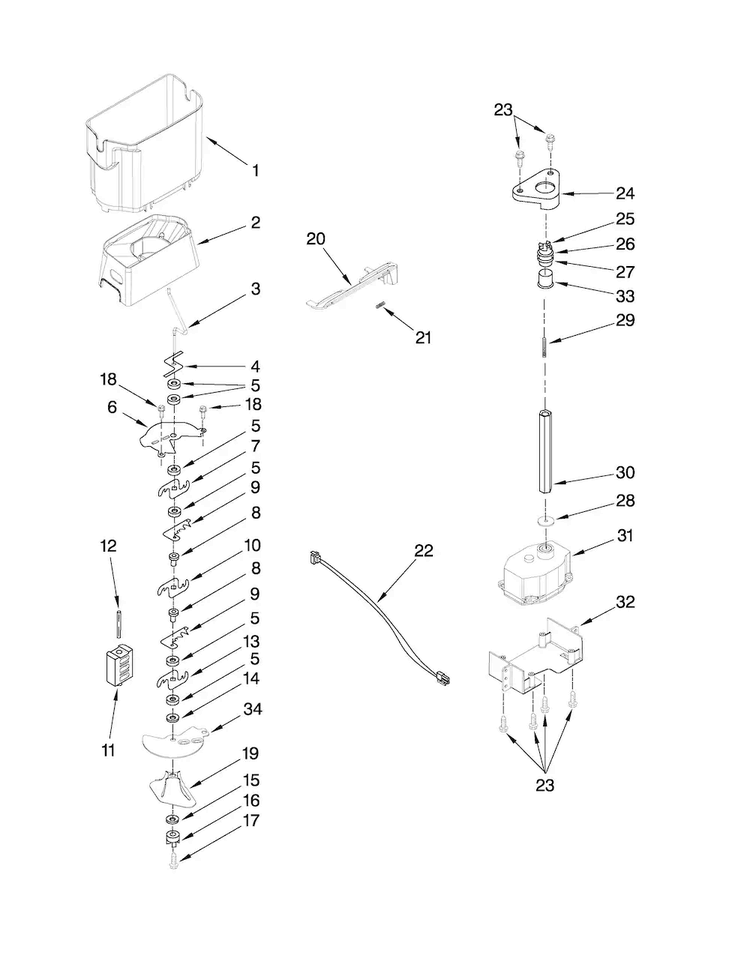 Motor And Ice Container Parts Diagram and Parts List for JCD2395WES00  Jenn-Air Refrigerator